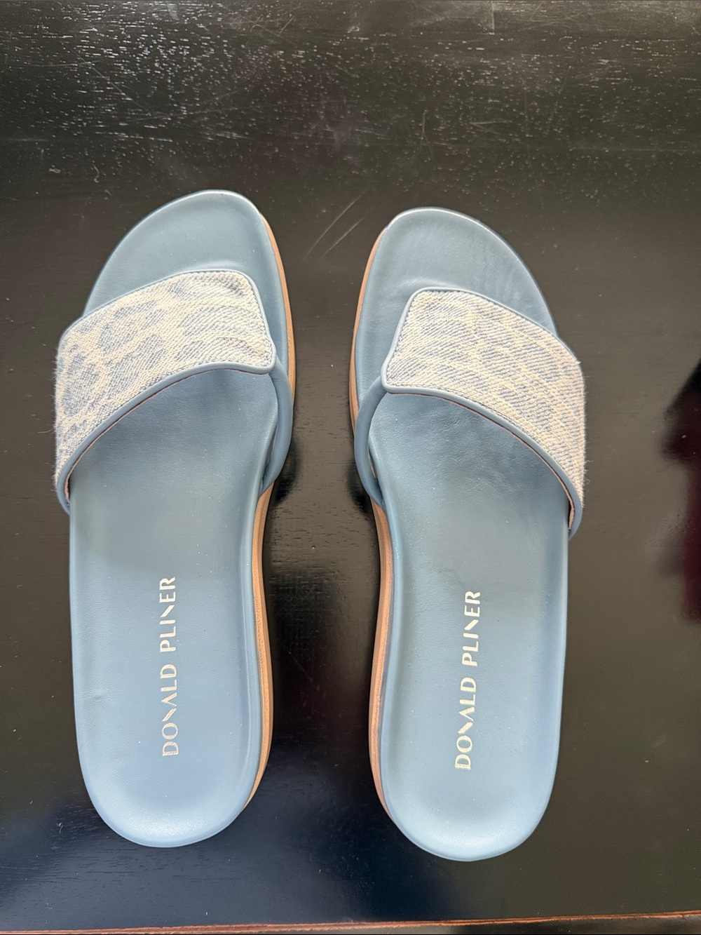 Donald J. Pliner Powder Blue Slide Sandals with Textured Strap